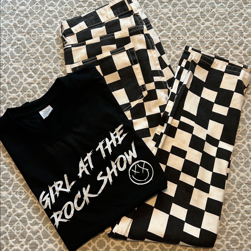 Edikted Monochrome Checkered Straight Leg Jeans